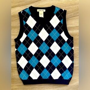 Cherokee Boy’s Argyle Sweater Vest Navy Blue and White Size 5T